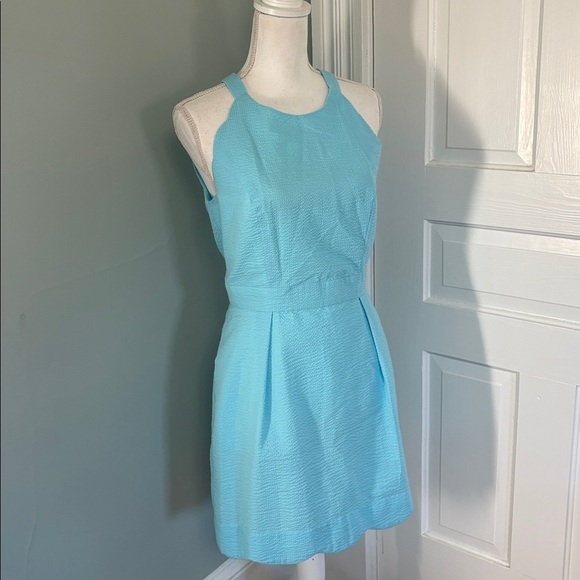 Lauren James Solid Seersucker Light Blue Landry Dress Open back size medium - Picture 2 of 8